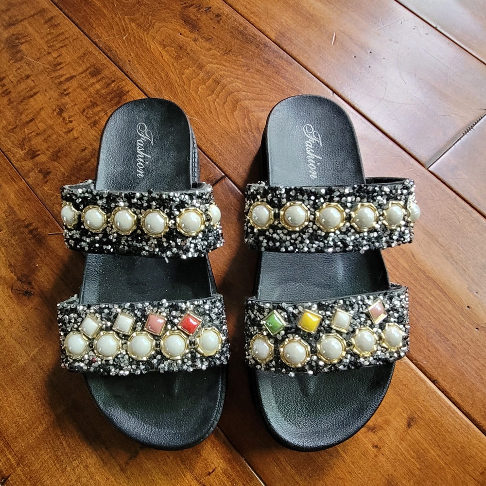 Black Beaded Women's Sandals